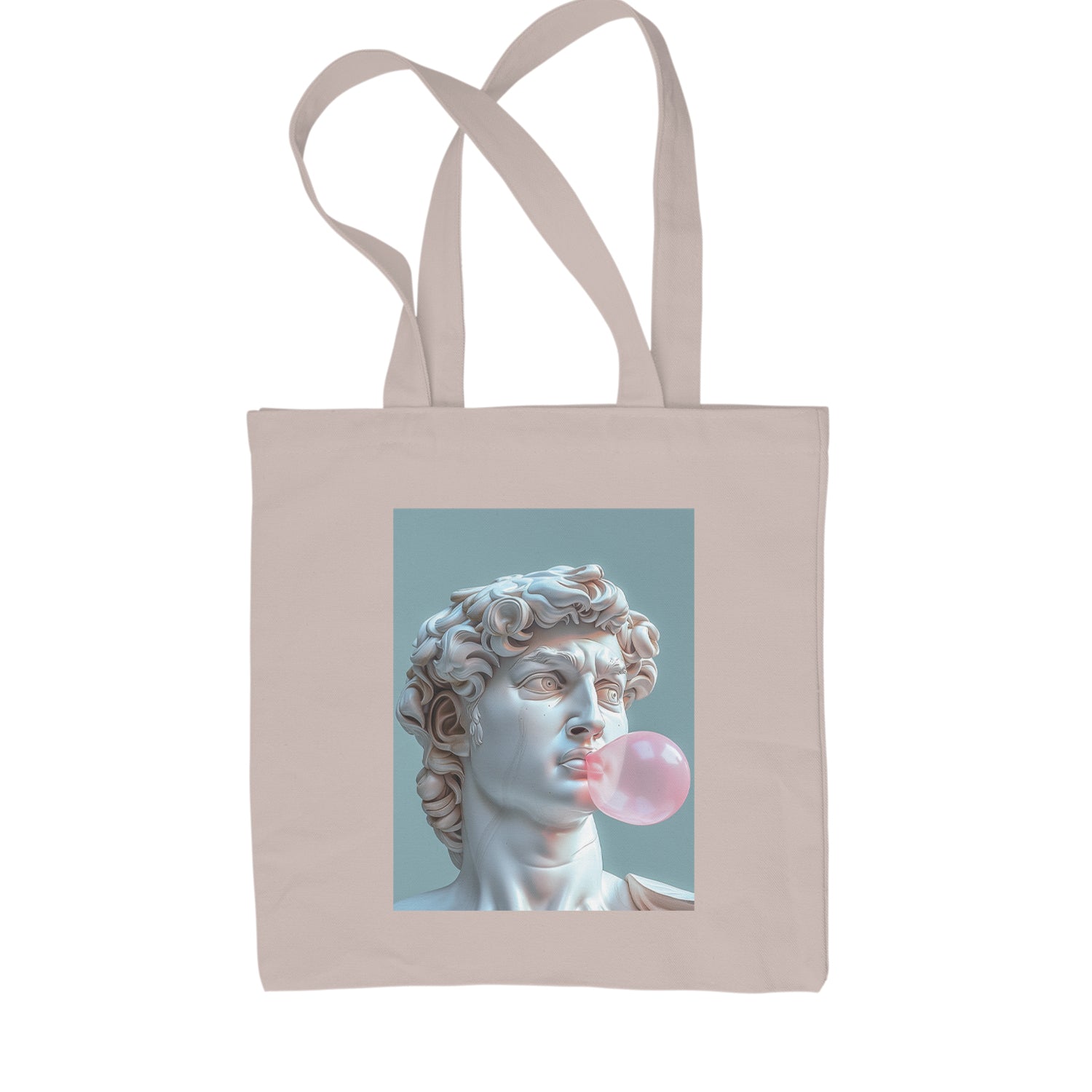 Michelangelo's David with Bubble Gum Contemporary Statue Art Shopping Tote Bag Black