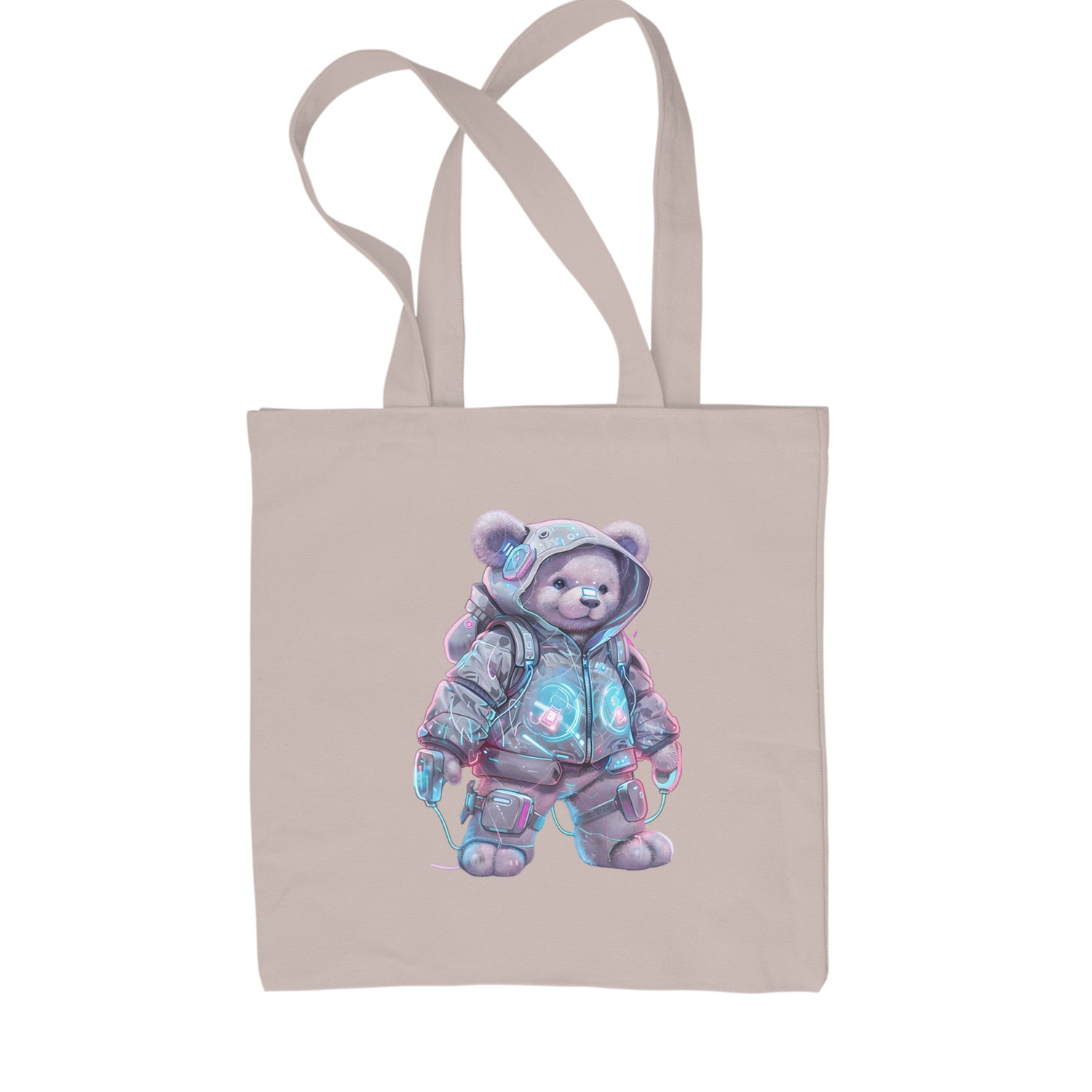 Cyberpunk Adventure Urban Graffiti Bear Shopping Tote Bag Black