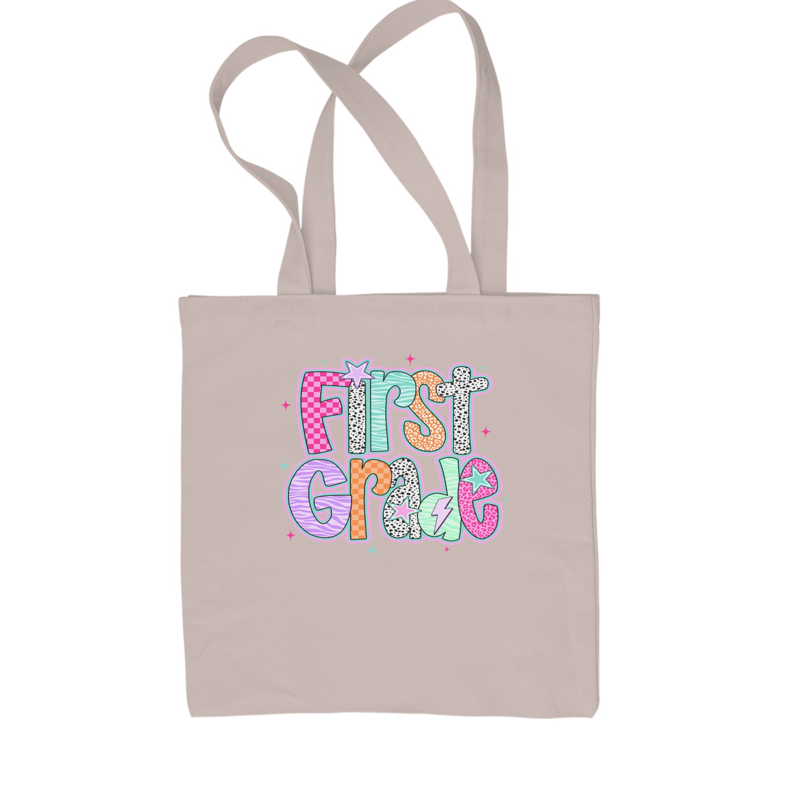 First Grade Vibes Colorful Back to School Shopping Tote Bag Black