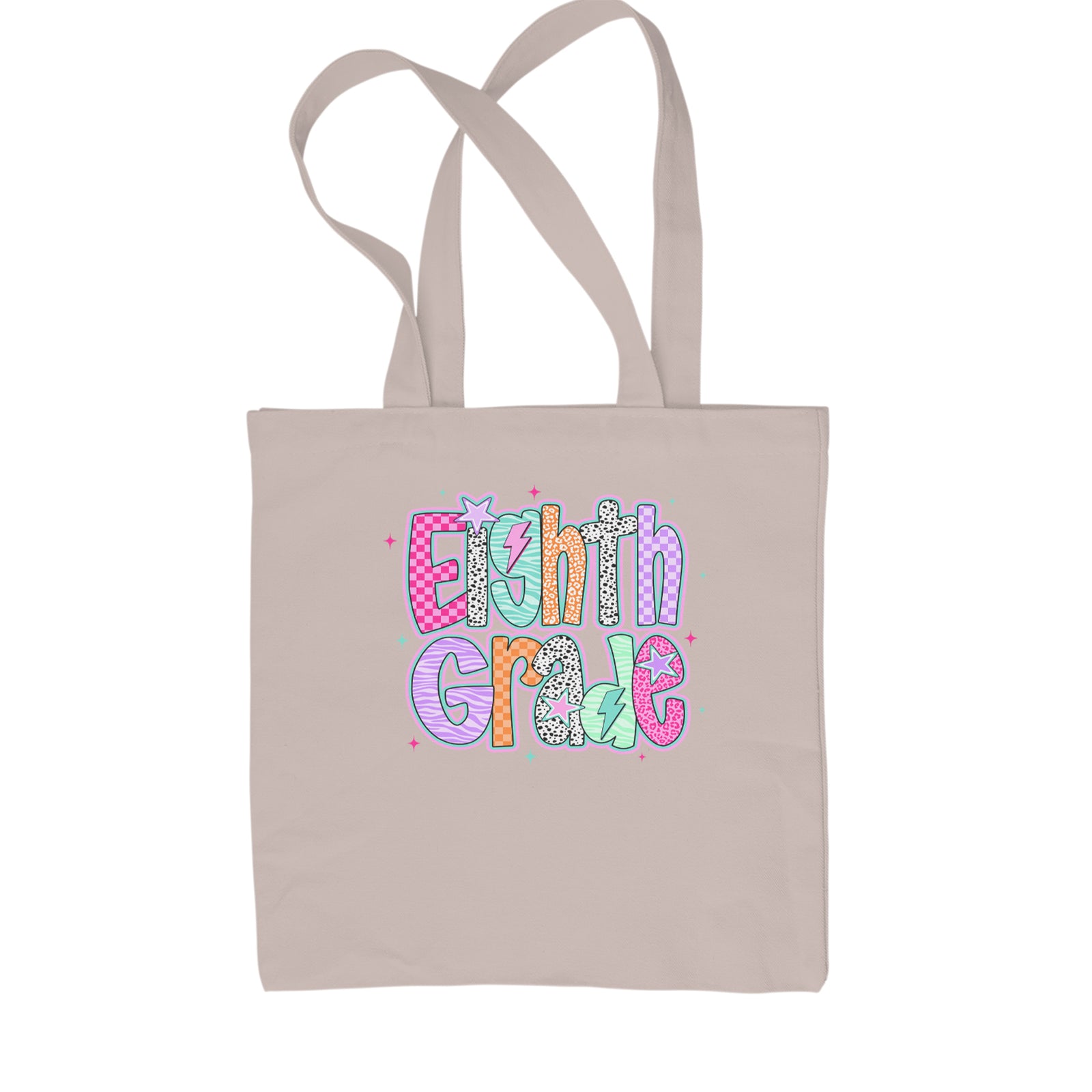 Eighth Grade Energy Colorful Back to School Shopping Tote Bag Black