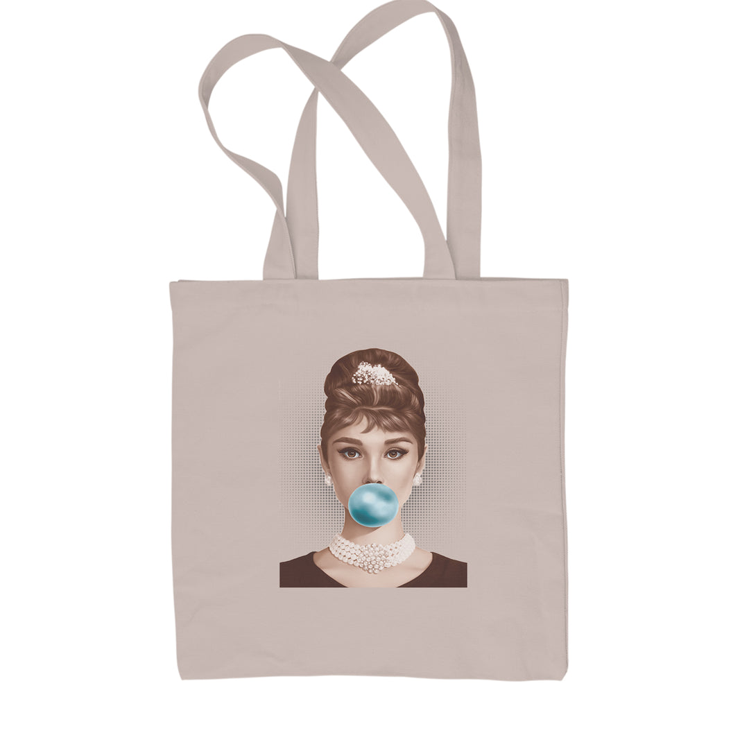Audrey Hepburn Chewing Bubble Gum American Icon Shopping Tote Bag Natural