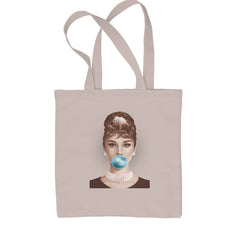 Audrey Hepburn Chewing Bubble Gum American Icon Shopping Tote Bag Natural