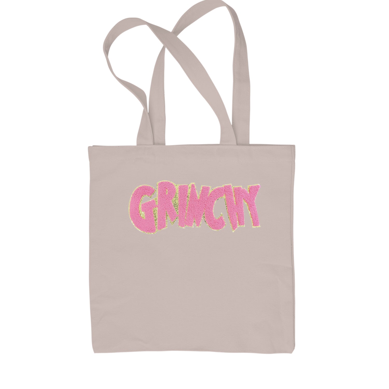 Pink Gr-nchy Chenille Patch Shopping Tote Bag Black