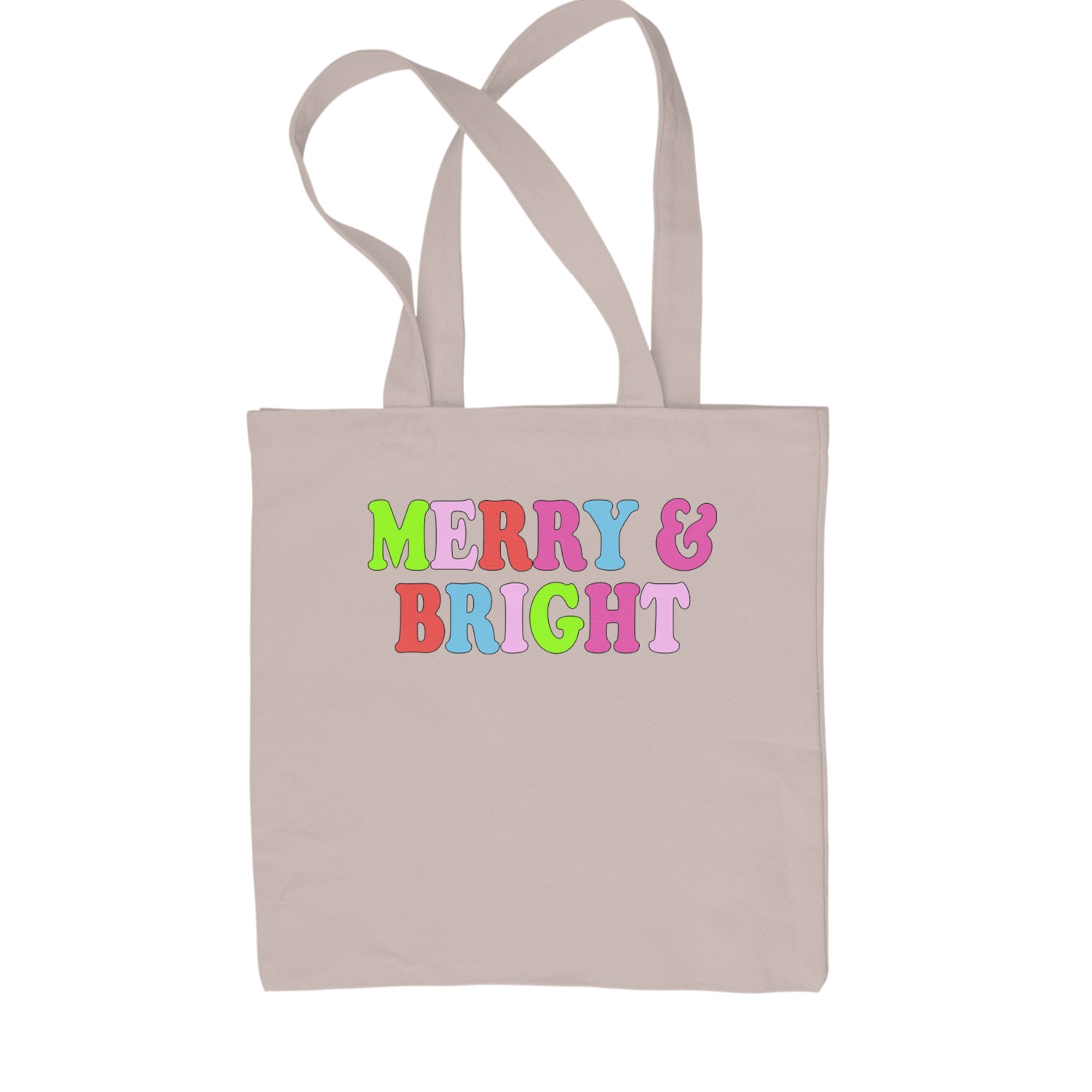 Merry and Bright Festive Christmas Holiday Shopping Tote Bag Black