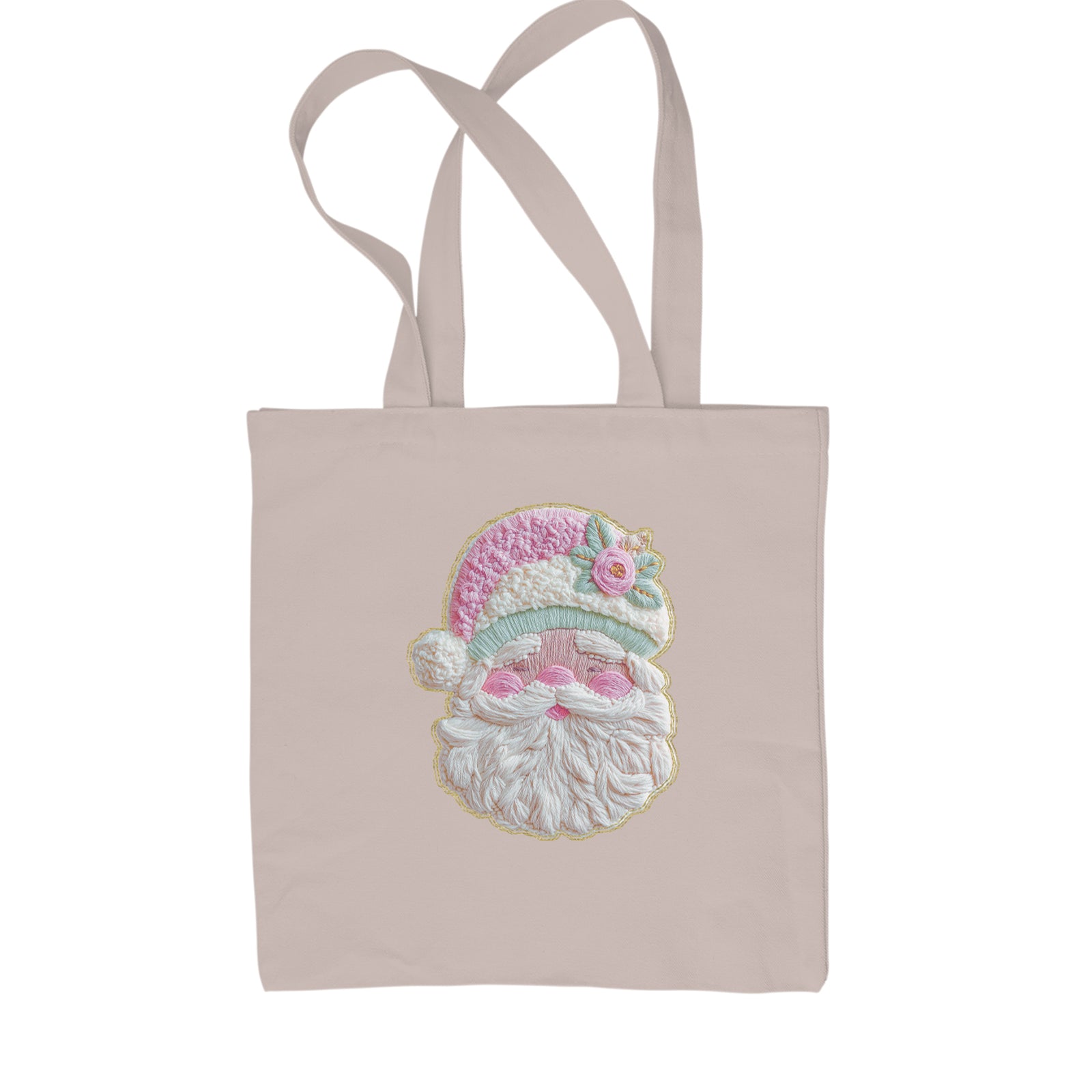 Vintage Santa Embroidery Art Soft Cottagecore Shopping Tote Bag Black