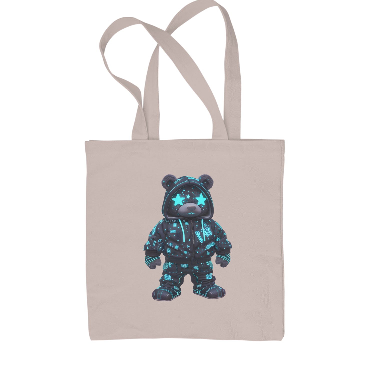 Starry Eyed Vaporwave Urban Graffiti Bear Shopping Tote Bag Black