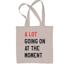 Classic Cotton Canvas Tote with stacked bold block lettering, red top line and black text