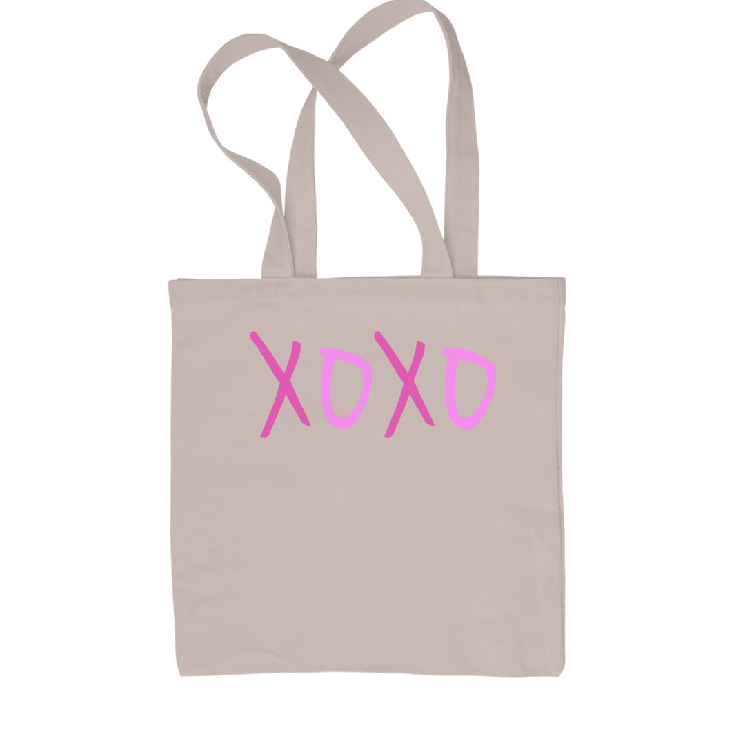XOXO Pink Print Shopping Tote Bag Natural