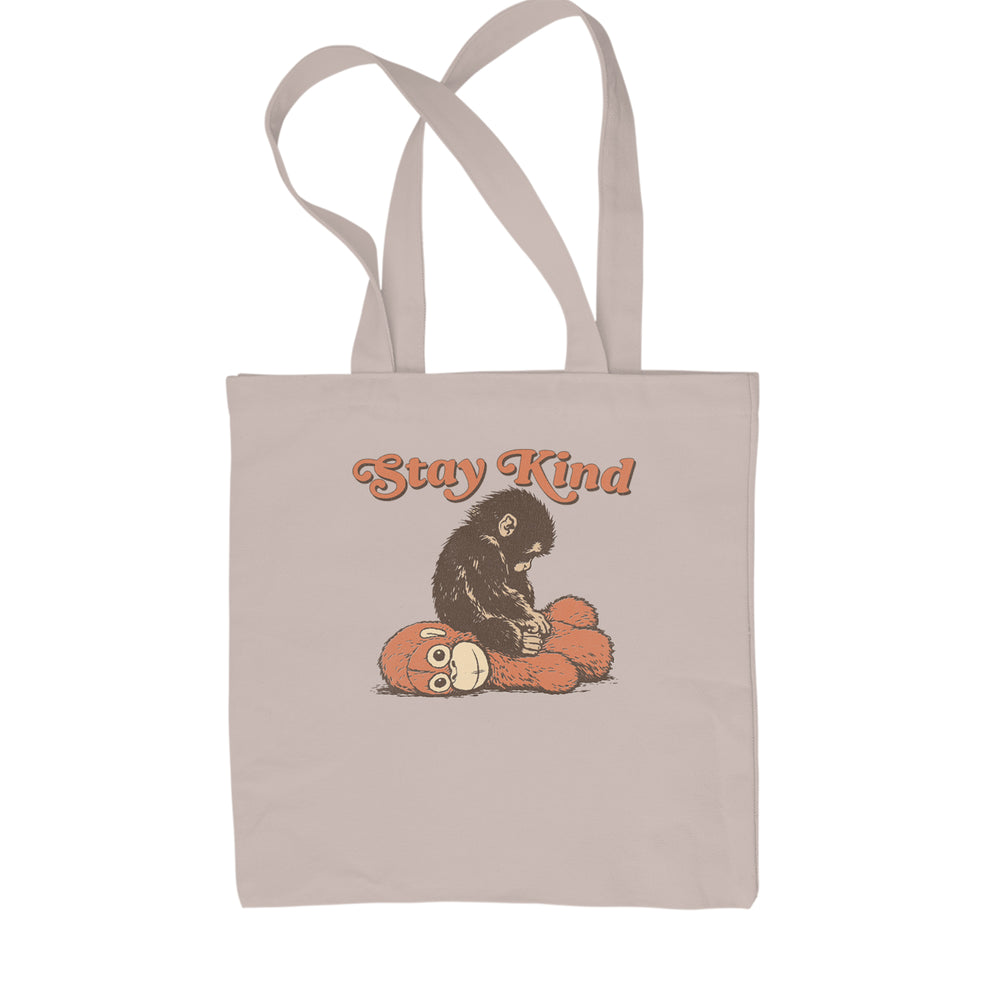 Punch Stay Kind Macaque Shopping Tote Bag Natural