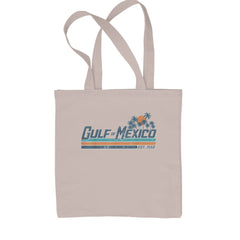 Classic Cotton Canvas Tote with vintage sunset and palm artwork reading "Gulf of Mexico" and "EST. 1550"