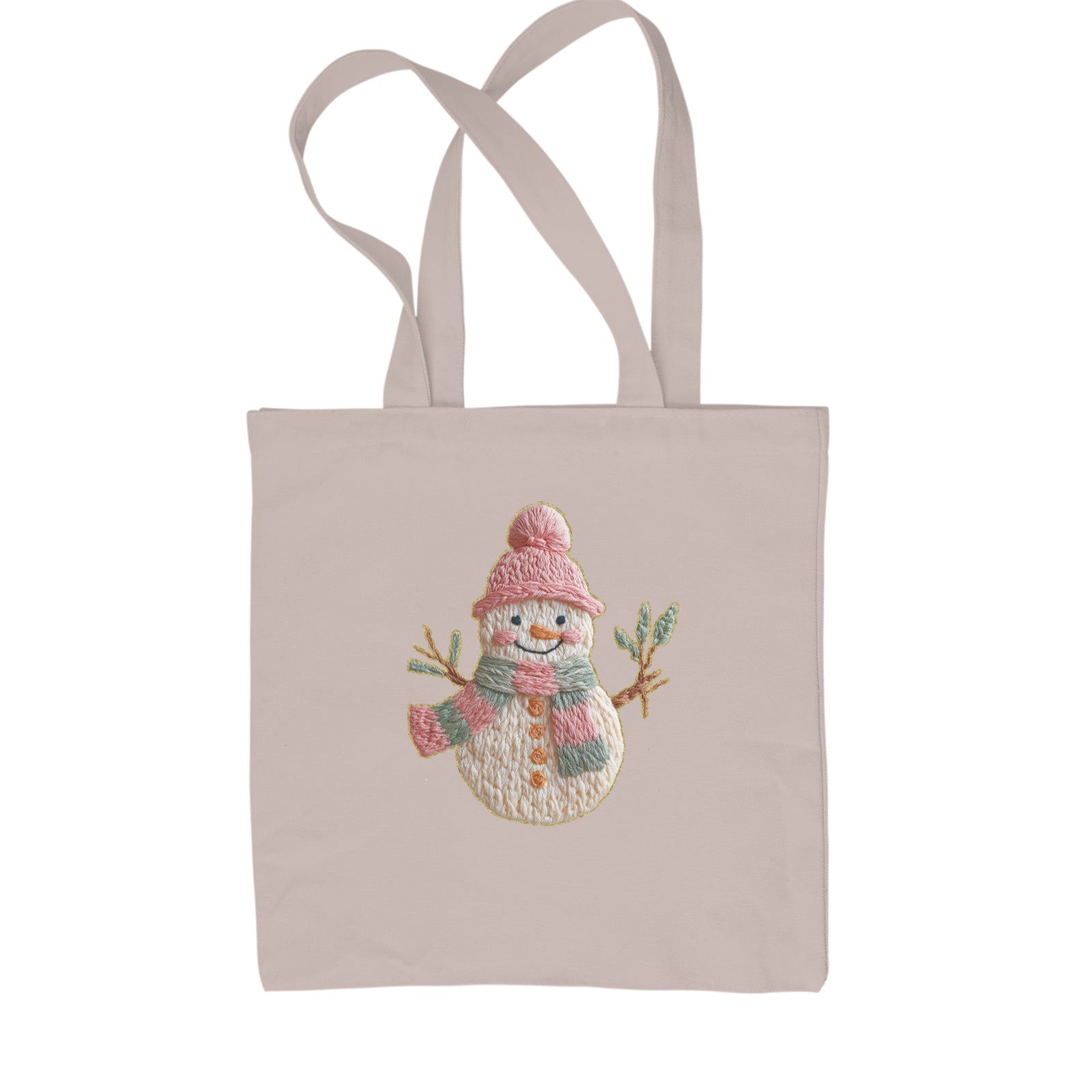 Vintage Snowman Embroidery Art Soft Cottagecore Shopping Tote Bag Black