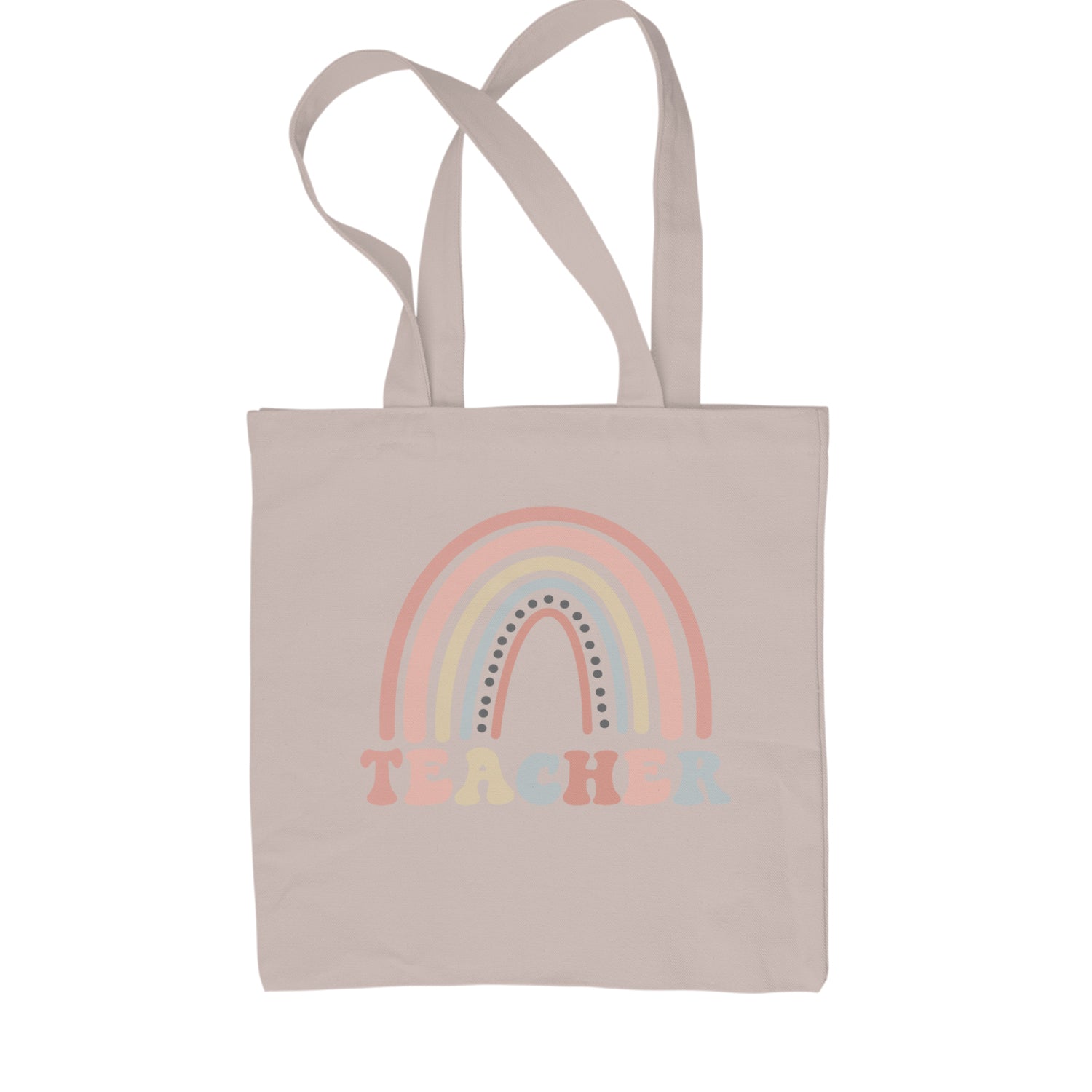 Teacher Pastel Rainbow Shopping Tote Bag Natural