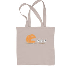 Pumpkin Pacman Chasing Ghosts Halloween Shopping Tote Bag Natural