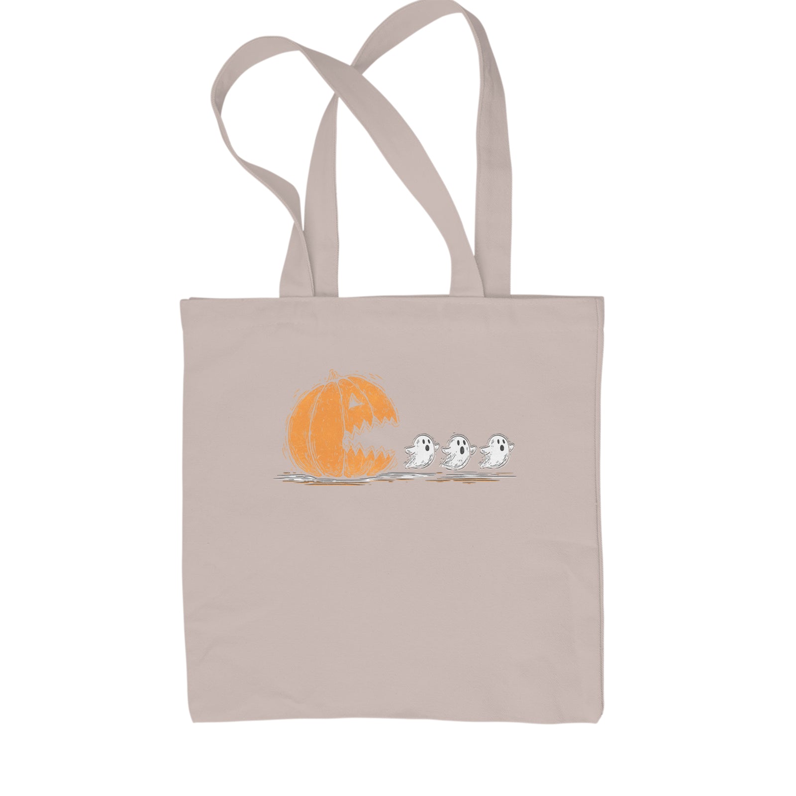 Pumpkin Pacman Chasing Ghosts Halloween Shopping Tote Bag Black