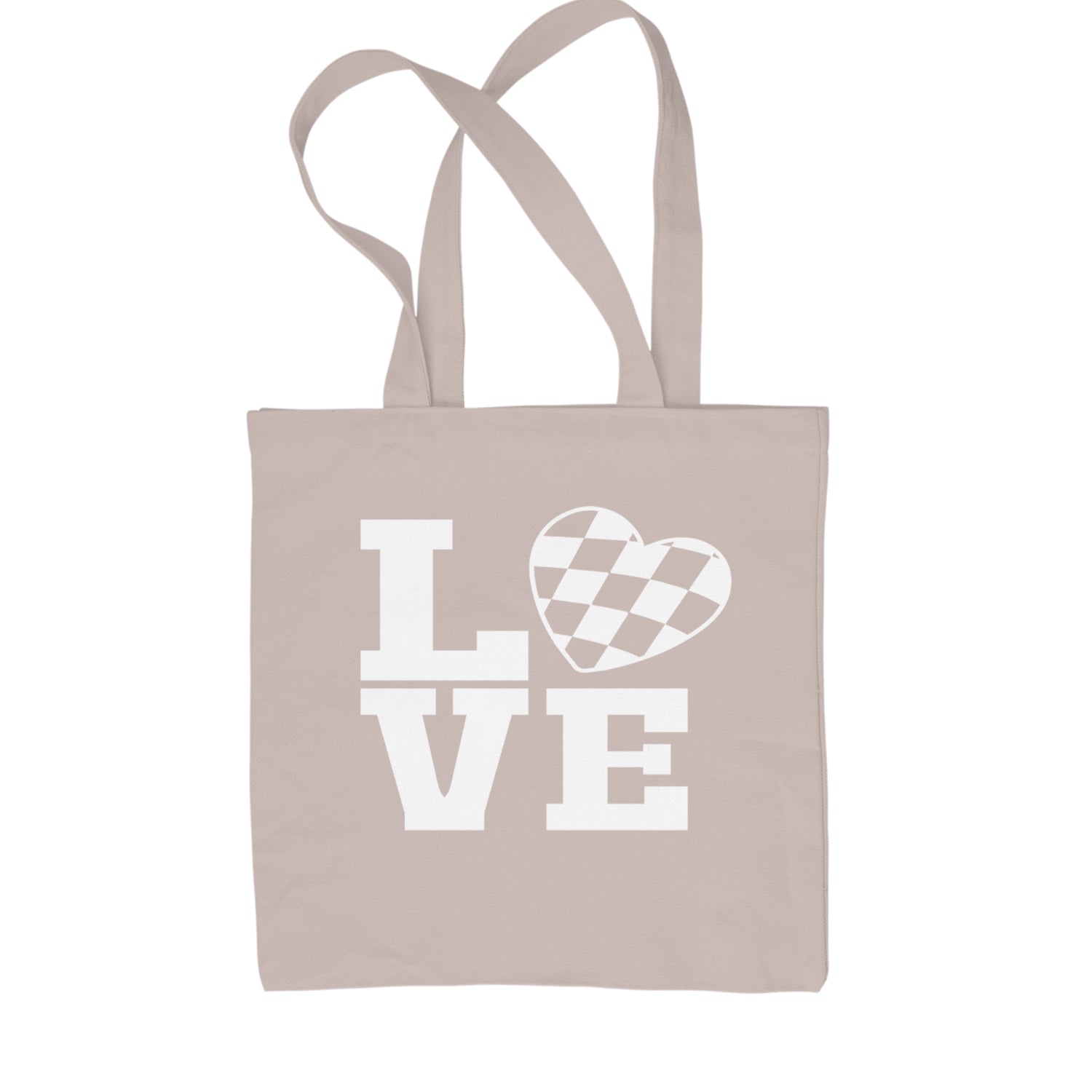 Love Racing Checkered Flag Heart Shopping Tote Bag Black