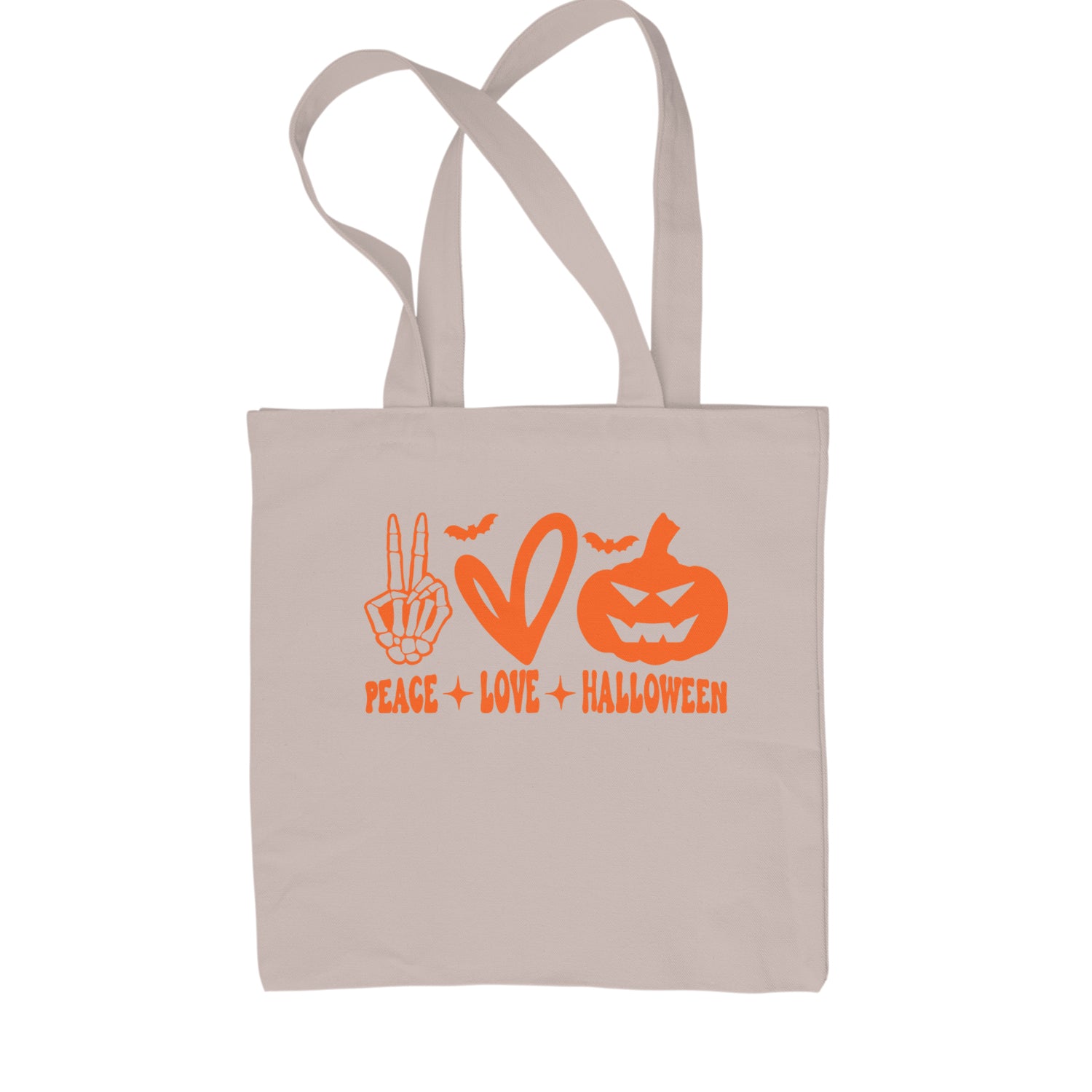 Peace, Love and Halloween Shopping Tote Bag Natural