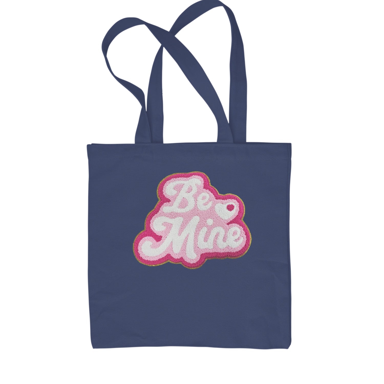 Be Mine Chenille Patch Valentines Days Shopping Tote Bag Navy Blue