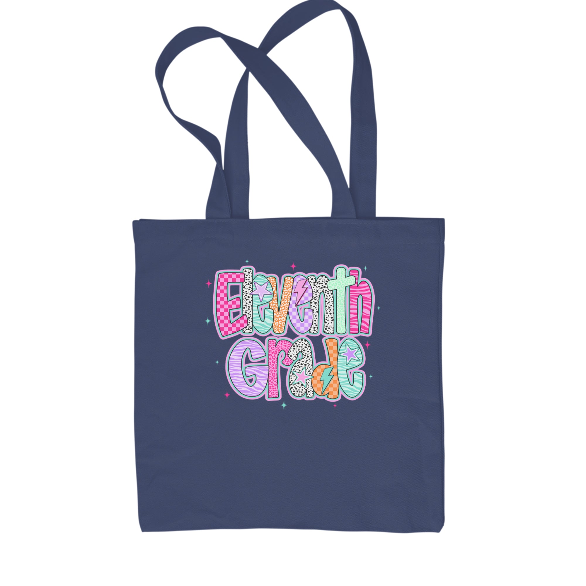 Eleventh Grade Extra Colorful Back to School Shopping Tote Bag Navy Blue