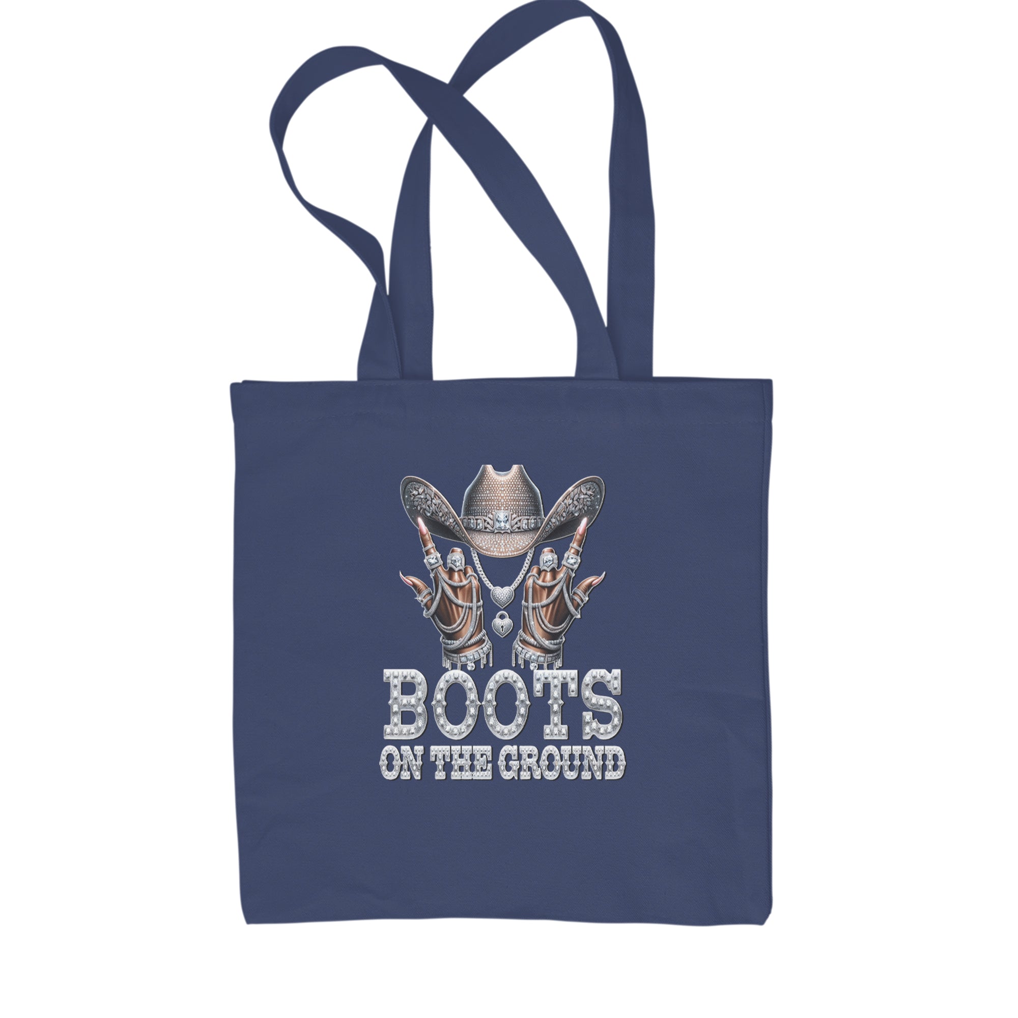 Boots On The Ground Bling Shopping Tote Bag Navy Blue