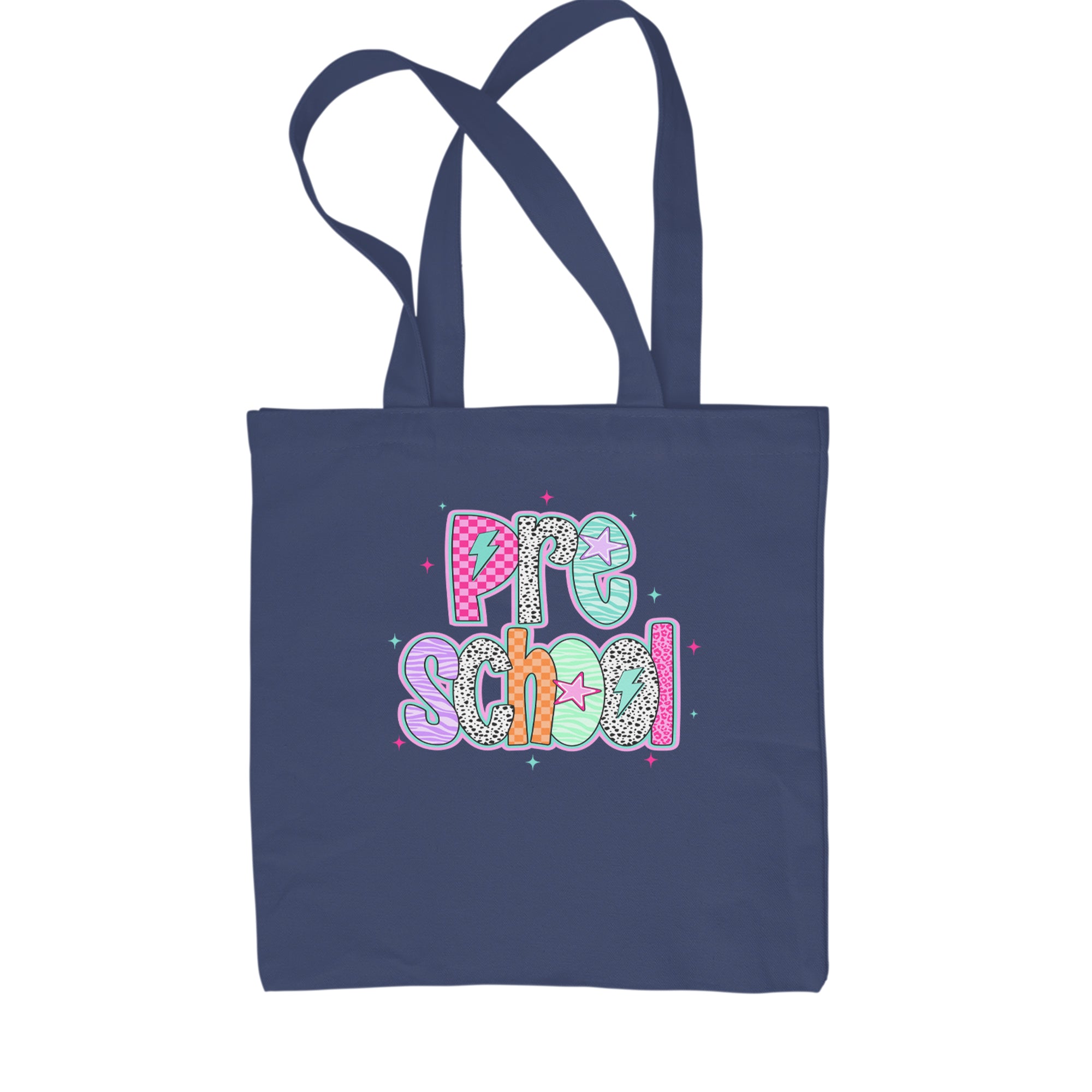 Preschool Power Colorful Back to School Shopping Tote Bag Navy Blue