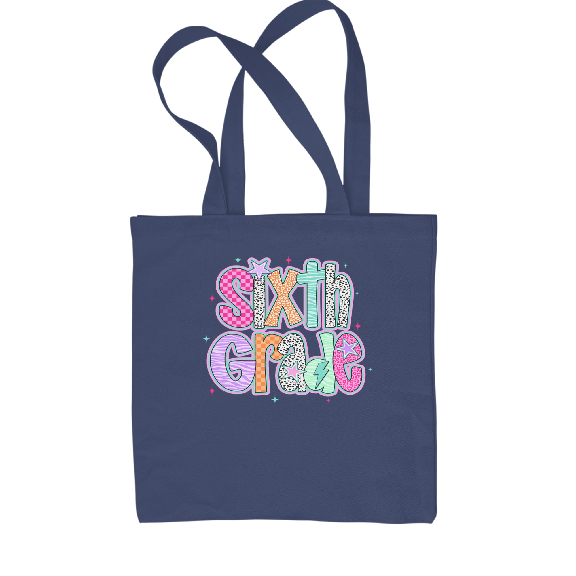 Sixth Grade Colorful Back to School Shopping Tote Bag Navy Blue