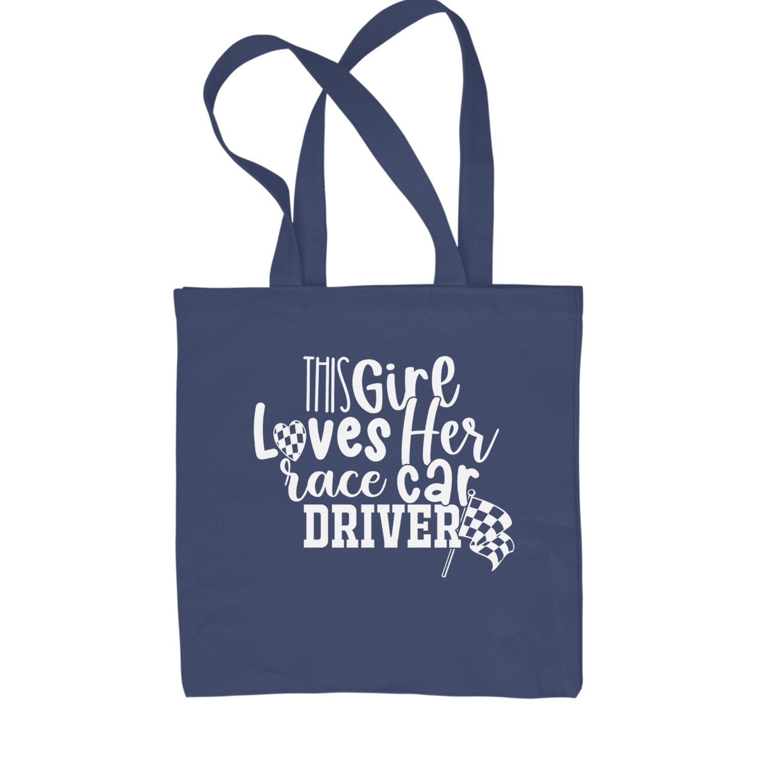 This Girl Loves Her Racecar Driver Shopping Tote Bag Navy Blue