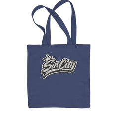 Sin City Vegas Retro Vintage Shopping Tote Bag Navy Blue