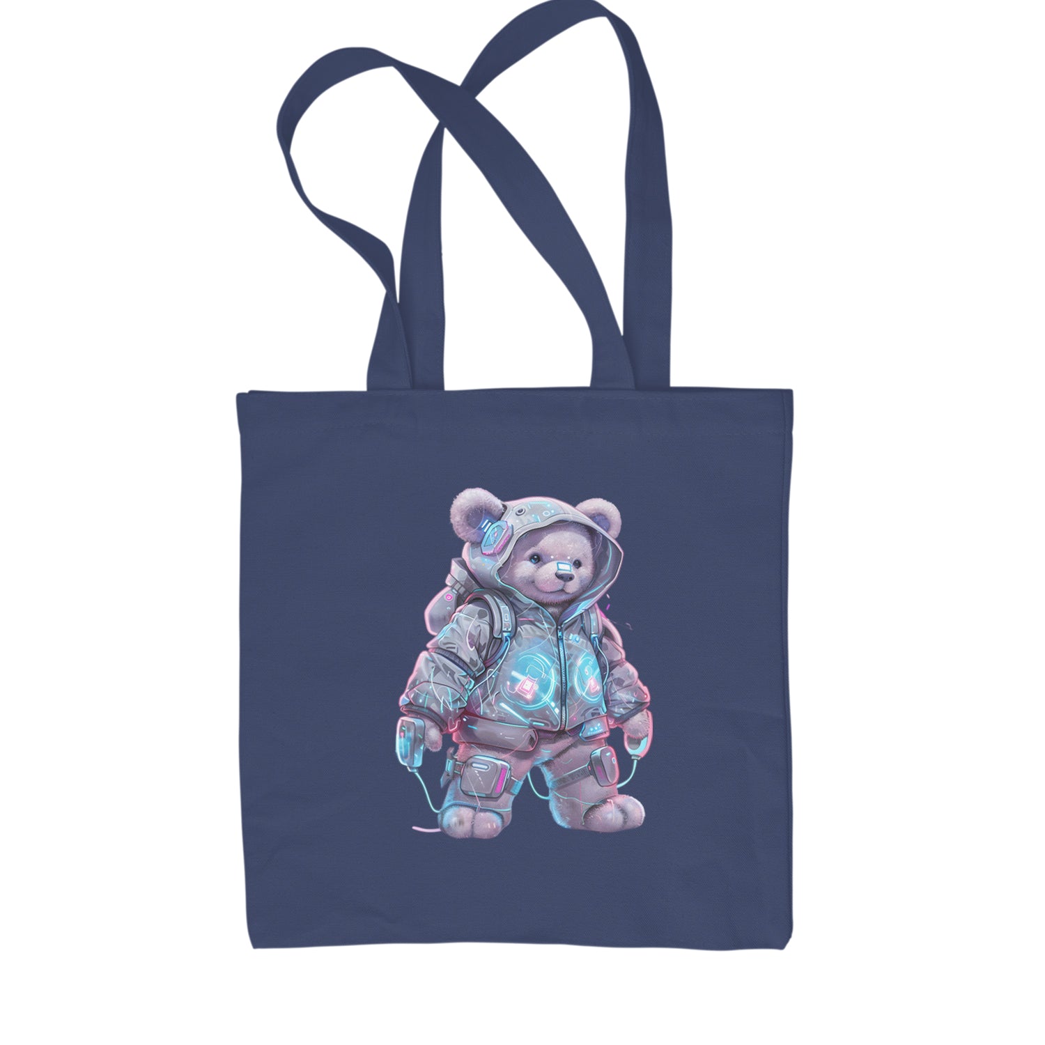 Cyberpunk Adventure Urban Graffiti Bear Shopping Tote Bag Navy Blue