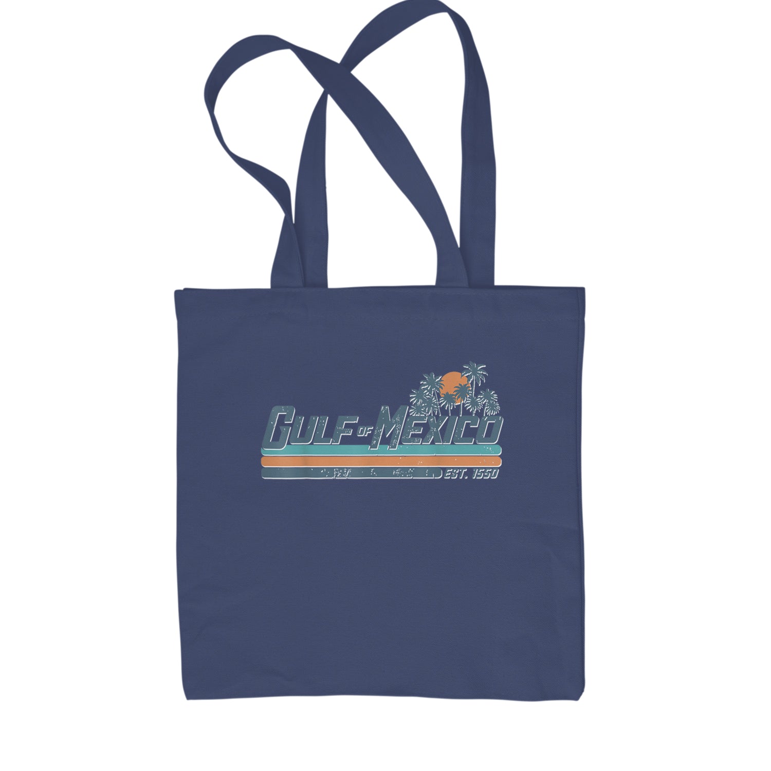 Gulf Of Mexico Established Year 1550 Shopping Tote Bag Navy Blue