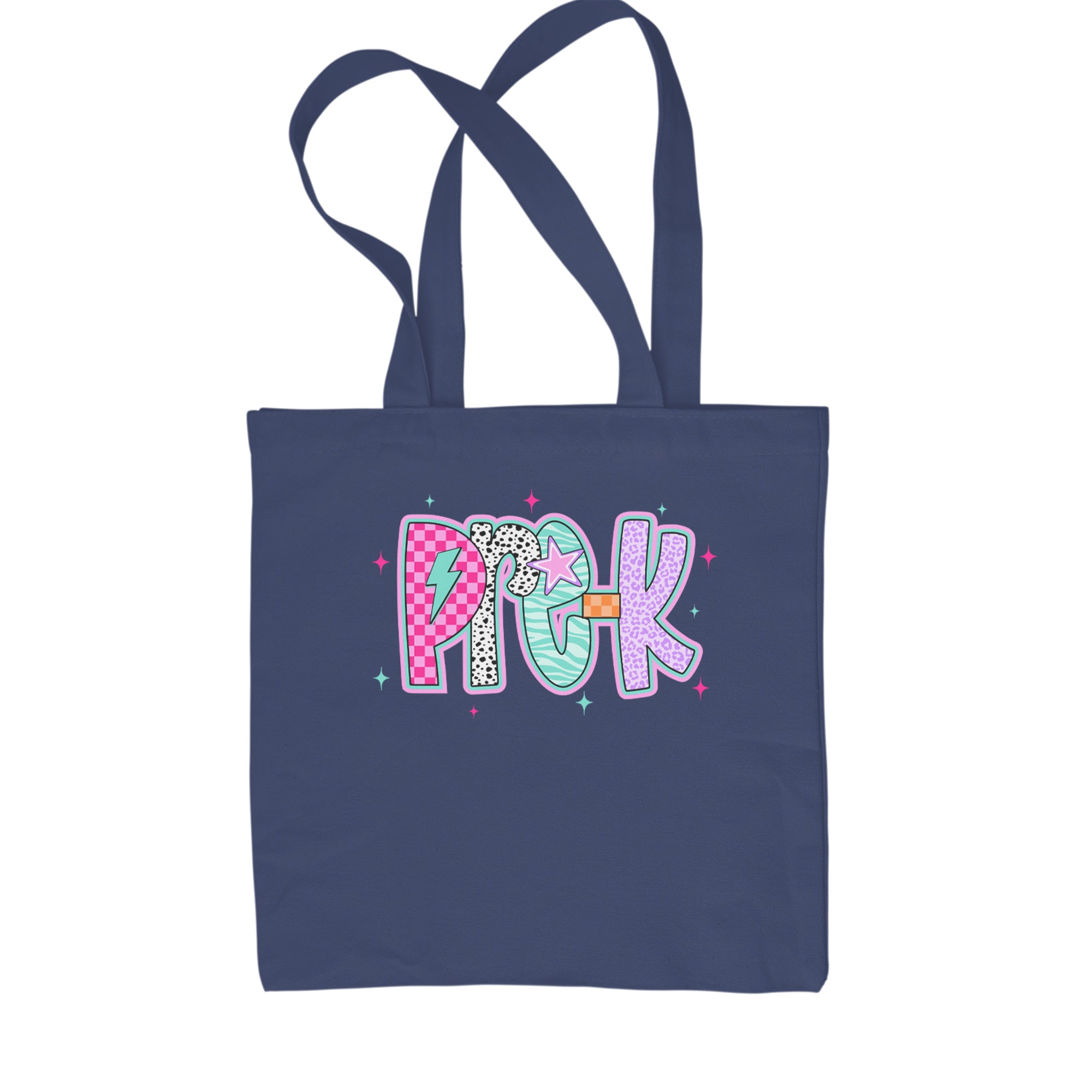 Pre-K Party Time Colorful Back to School Shopping Tote Bag Navy Blue