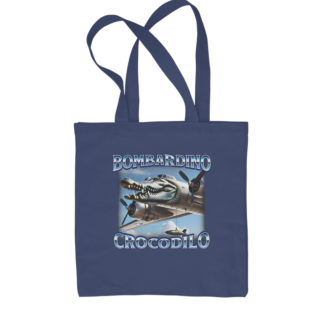 Bombardino Crocodilo Brainrot Shopping Tote Bag Navy Blue