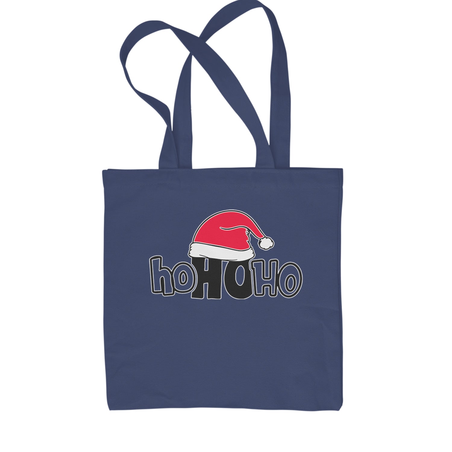 Ho Ho Ho Santa Christmas Hat Shopping Tote Bag Navy Blue