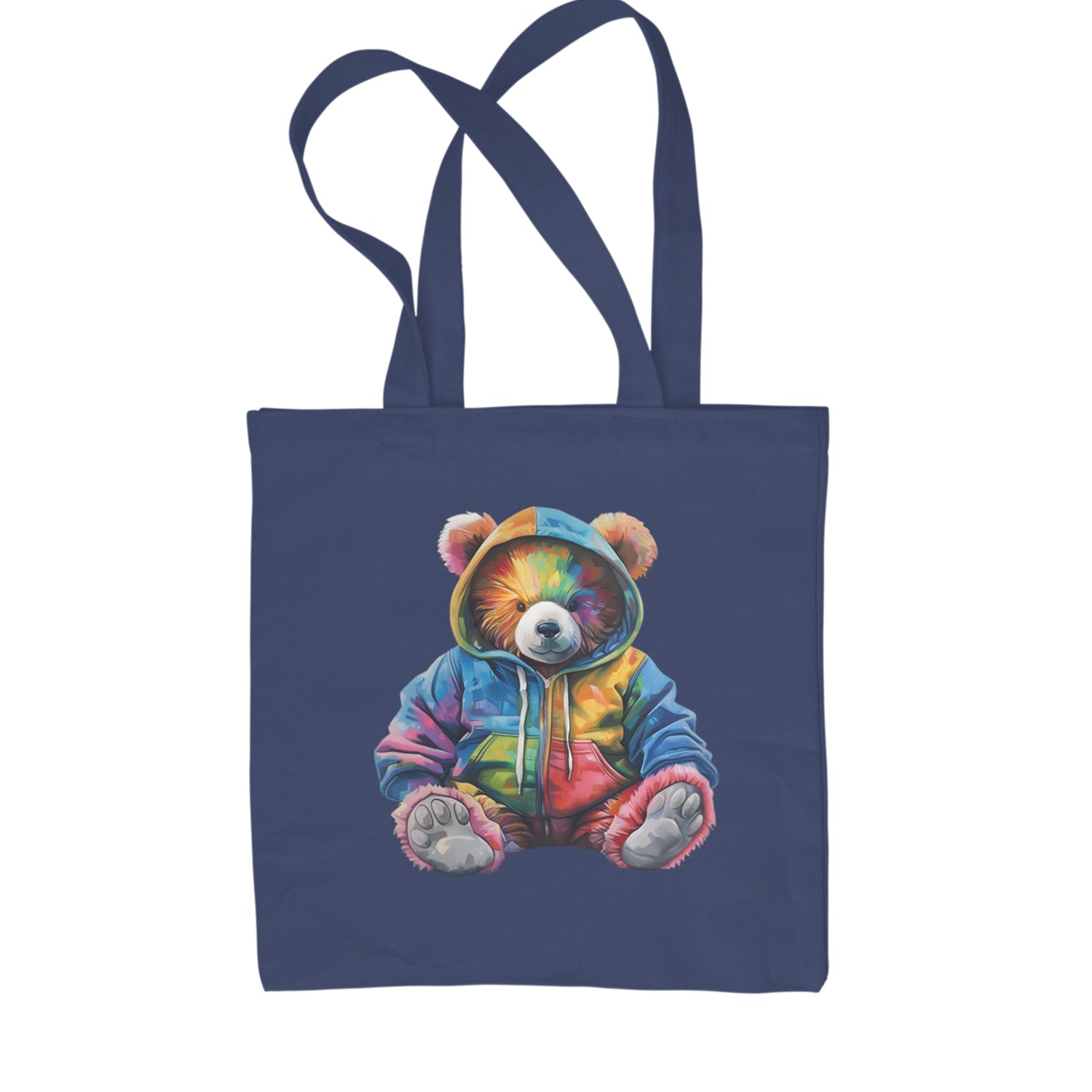 Rainbow Streetwear Urban Graffiti Bear Shopping Tote Bag Navy Blue