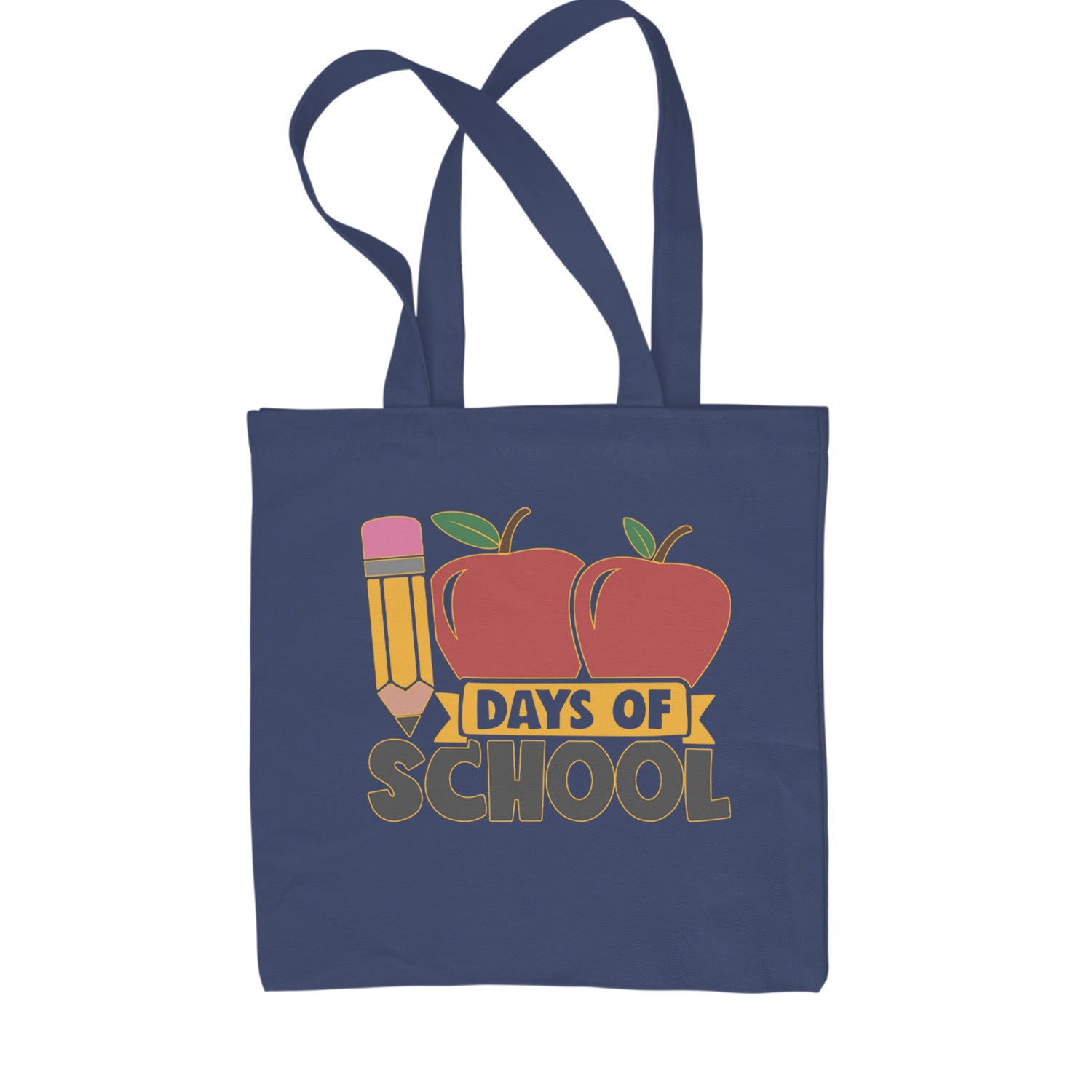 100 Days Of School Apple Pencil Shopping Tote Bag Navy Blue