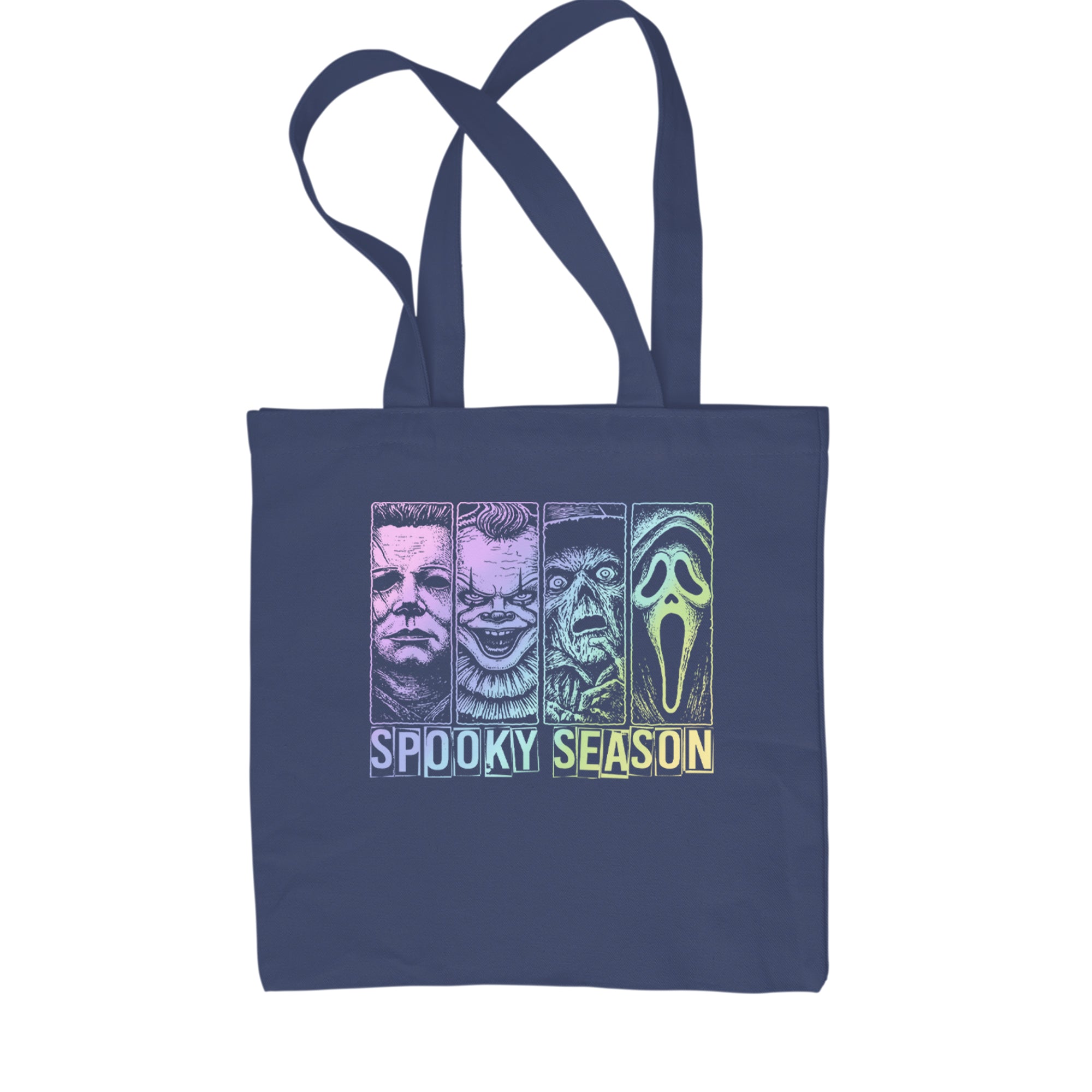 Spooky Season Horror Icons Halloween Shopping Tote Bag Navy Blue