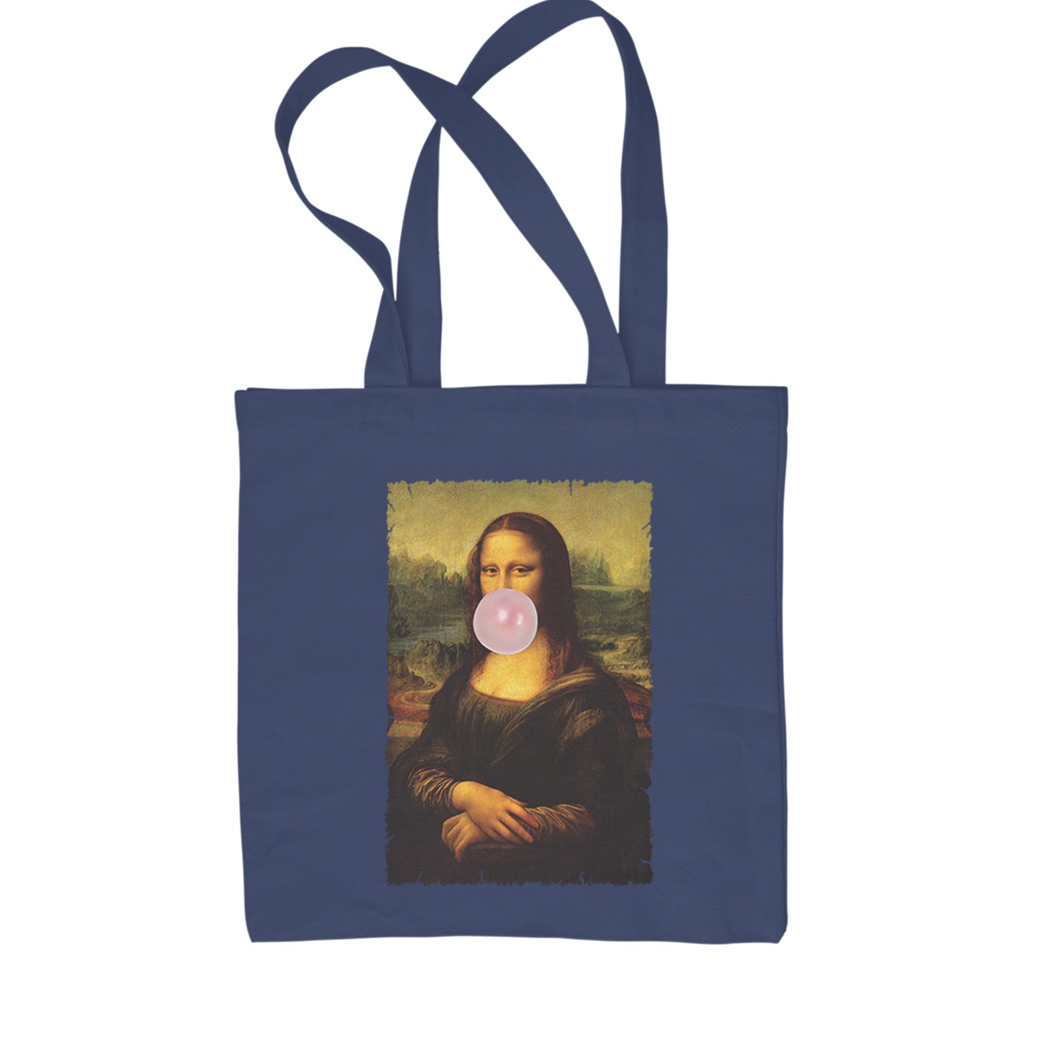 Mona Lisa Smile Pink Bubble Gum Da Vinci Icon Shopping Tote Bag Navy Blue