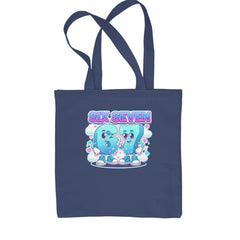 67 Six Seven Meme Kawaii Cloud Shopping Tote Bag Navy Blue