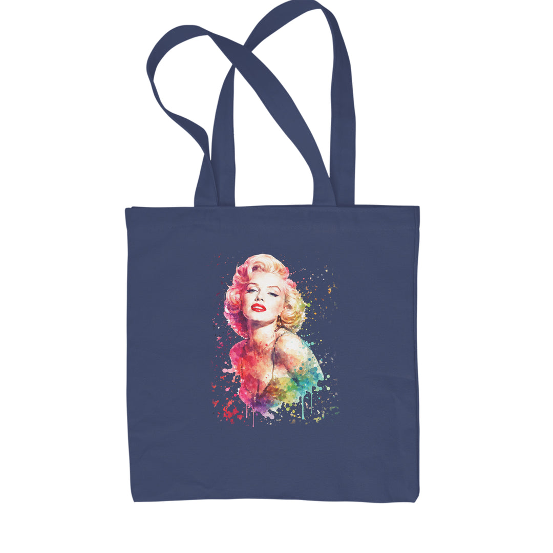Mrs. Monroe Watercolors Bombshell Shopping Tote Bag Navy Blue