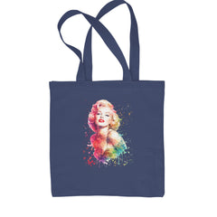 Mrs. Monroe Watercolors Bombshell Shopping Tote Bag Navy Blue