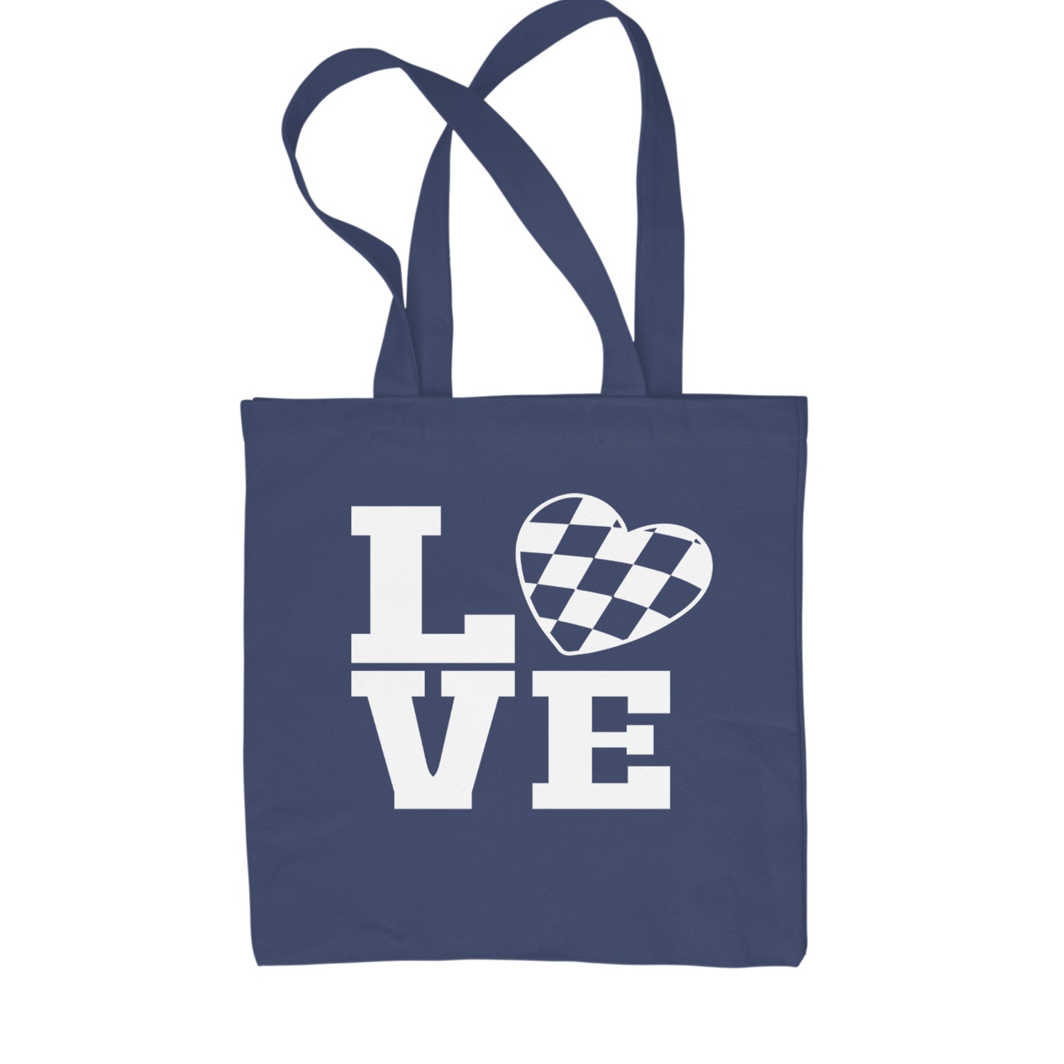 Love Racing Checkered Flag Heart Shopping Tote Bag Navy Blue