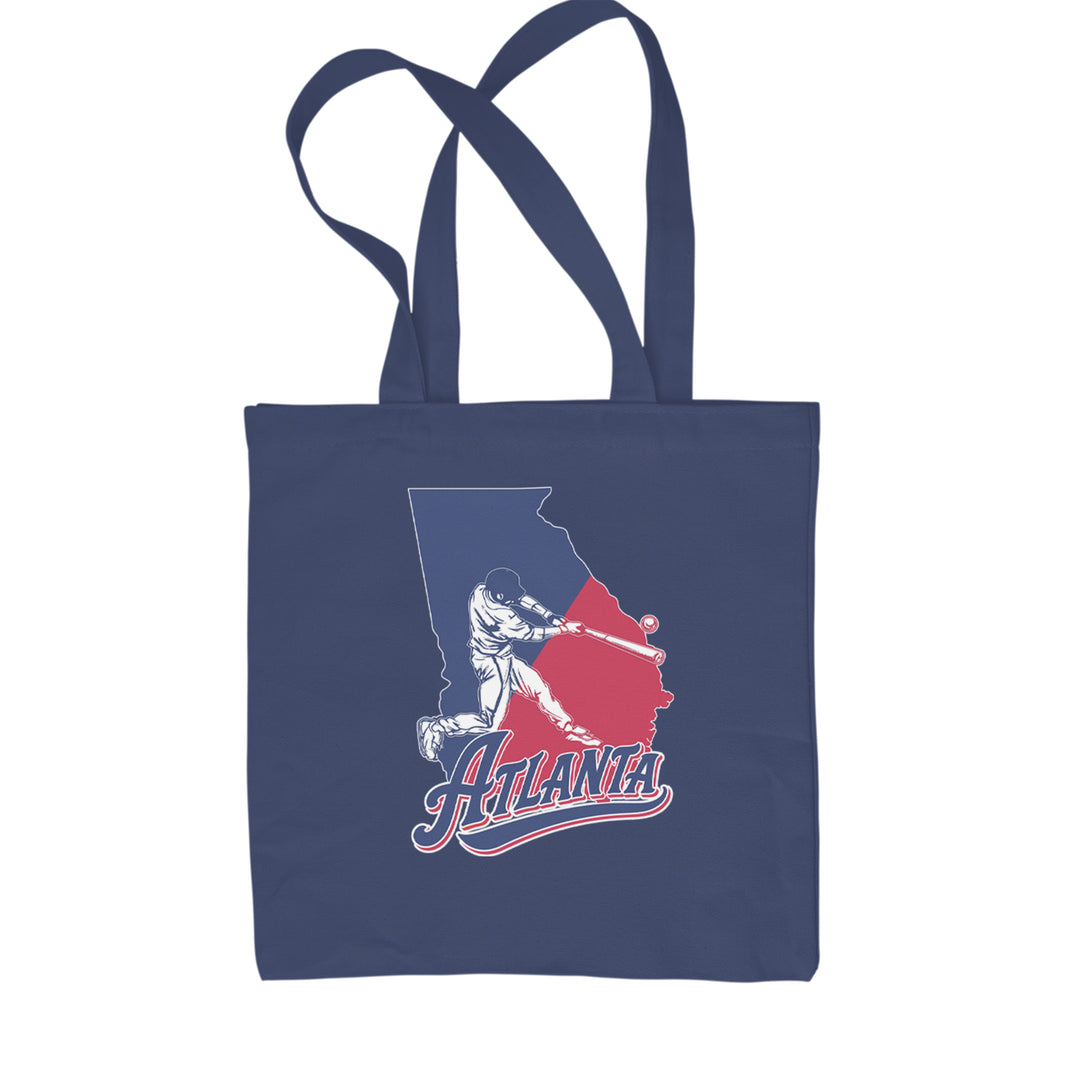 Atlanta Georgia Batter Up Shopping Tote Bag Navy Blue