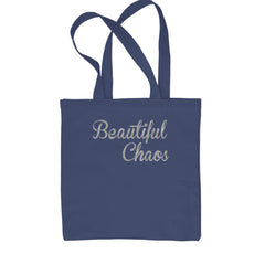 Beautiful Chaos Glitter Music Festival Shopping Tote Bag Navy Blue