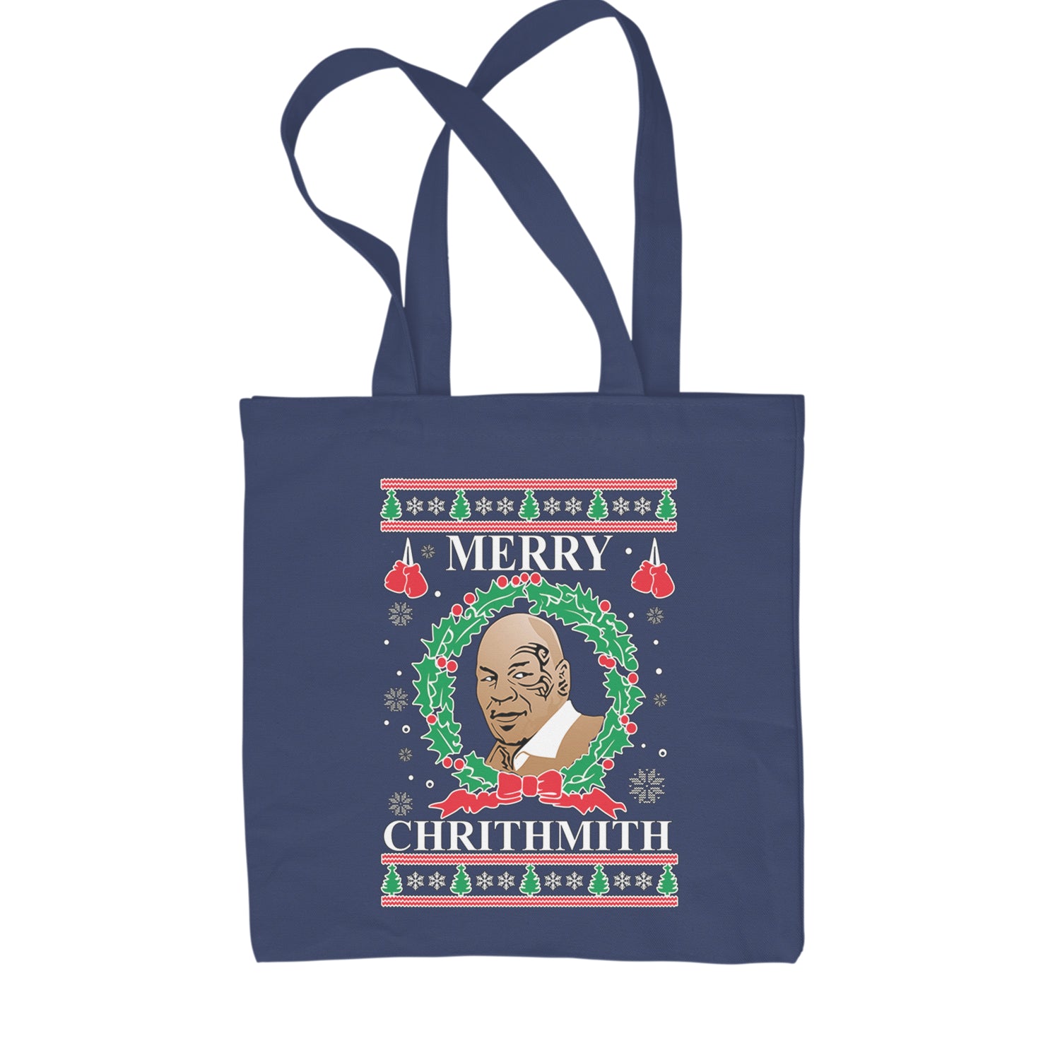 Merry Chrithmith Ugly Christmas Shopping Tote Bag Navy Blue