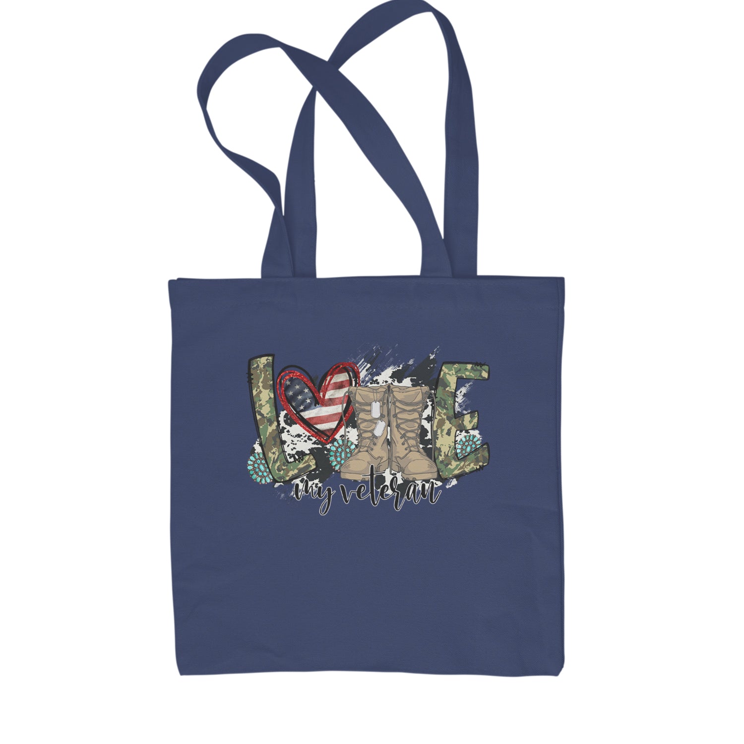 Love My Veteran Honor Veterans Day Shopping Tote Bag Navy Blue