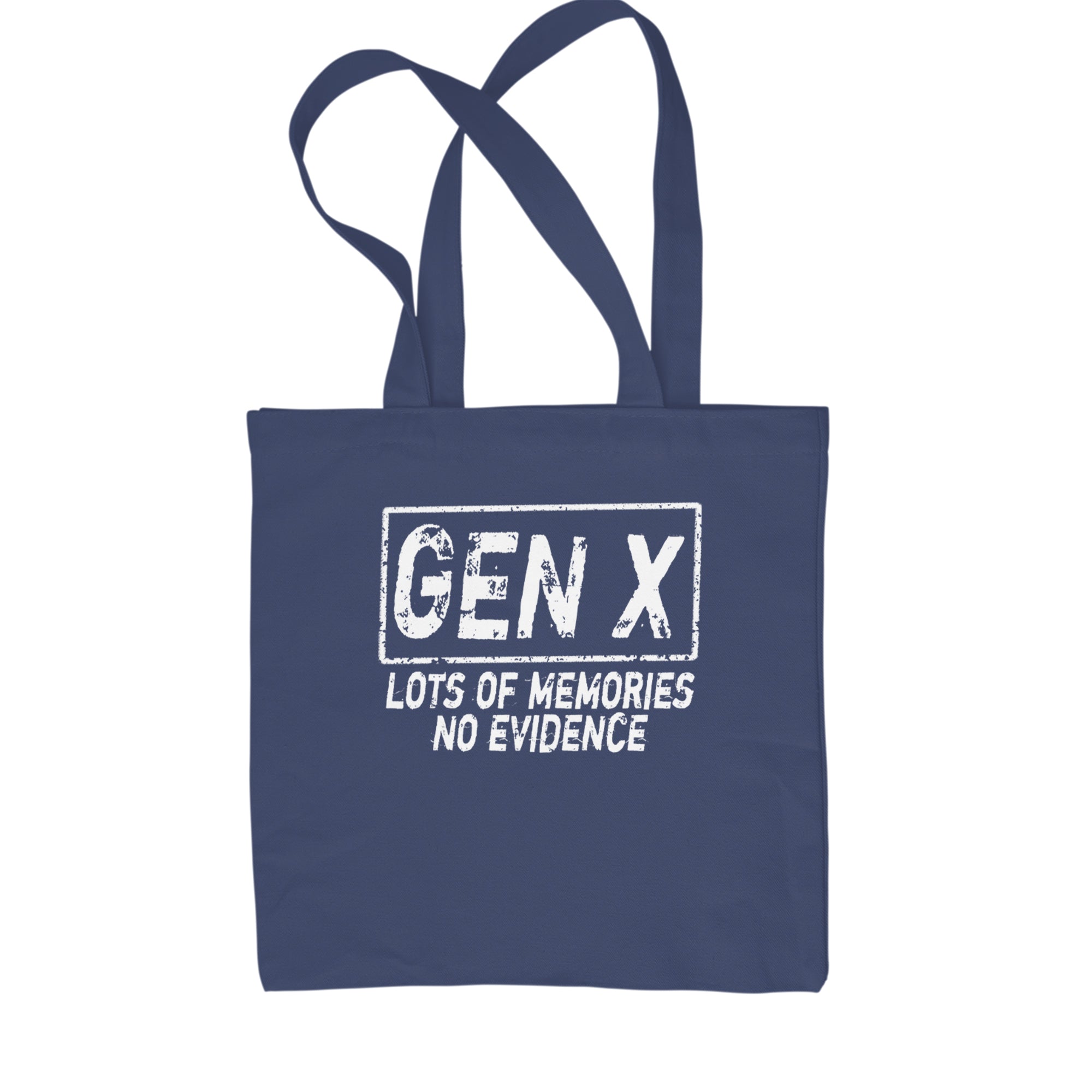 Gen X Lots of Memories No Evidence Nostalgia Shopping Tote Bag Navy Blue