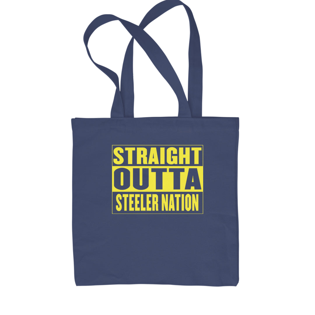 Straight Outta Steeler Nation Football  Shopping Tote Bag Navy Blue