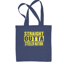Straight Outta Steeler Nation Football  Shopping Tote Bag Navy Blue