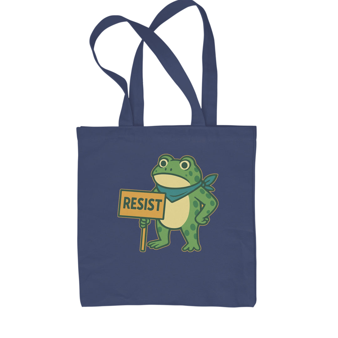 Sign Resist Meme Frog Protest Shopping Tote Bag Navy Blue