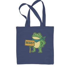 Sign Resist Meme Frog Protest Shopping Tote Bag Navy Blue