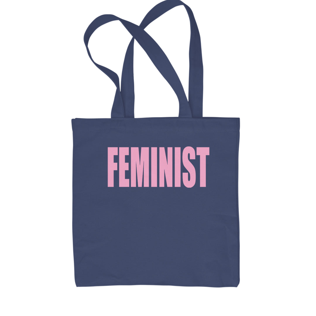 Feminist (Pink Print) Shopping Tote Bag Navy Blue